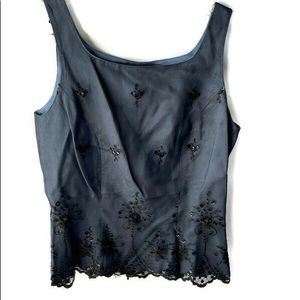 Geometrie Blue with black overlay sleevless top